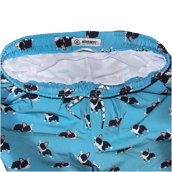 French Bulldog Mens SM Swim Trunk Blue Pockets Mesh Tie Close MOSMANN Wear Under - Picture 3 of 8